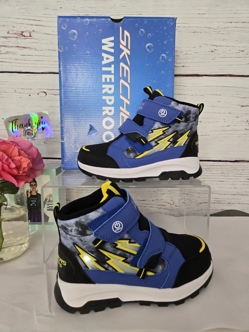 NEW Skechers S-Lights Waterproof Light-Up Kids Winter Boots Blue Black